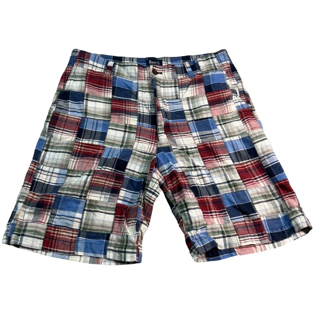 G.H. Bass & Co Madras Patchwork Shorts Mens 36 Cotton Plaid Preppy Summer